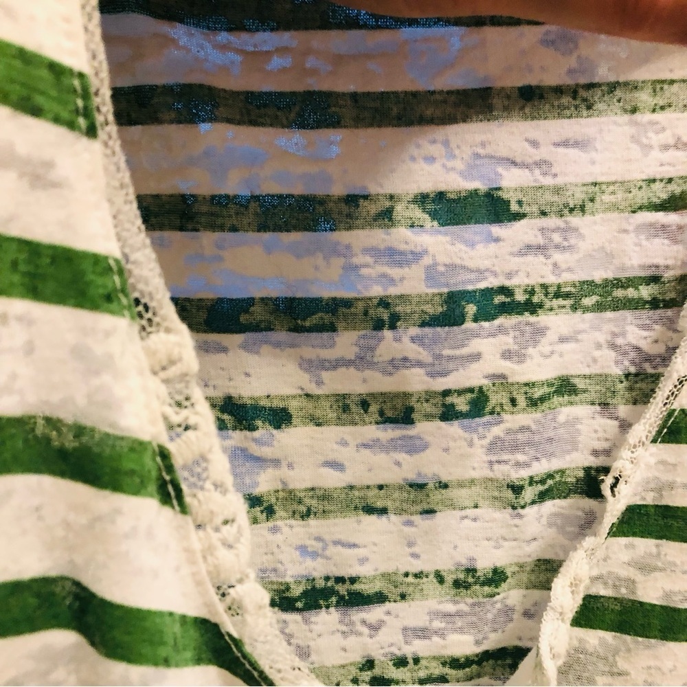 💜3 for $30 Femme Large Green/White Stripe Burnout Tank Lace Trim - Picture 10 of 10